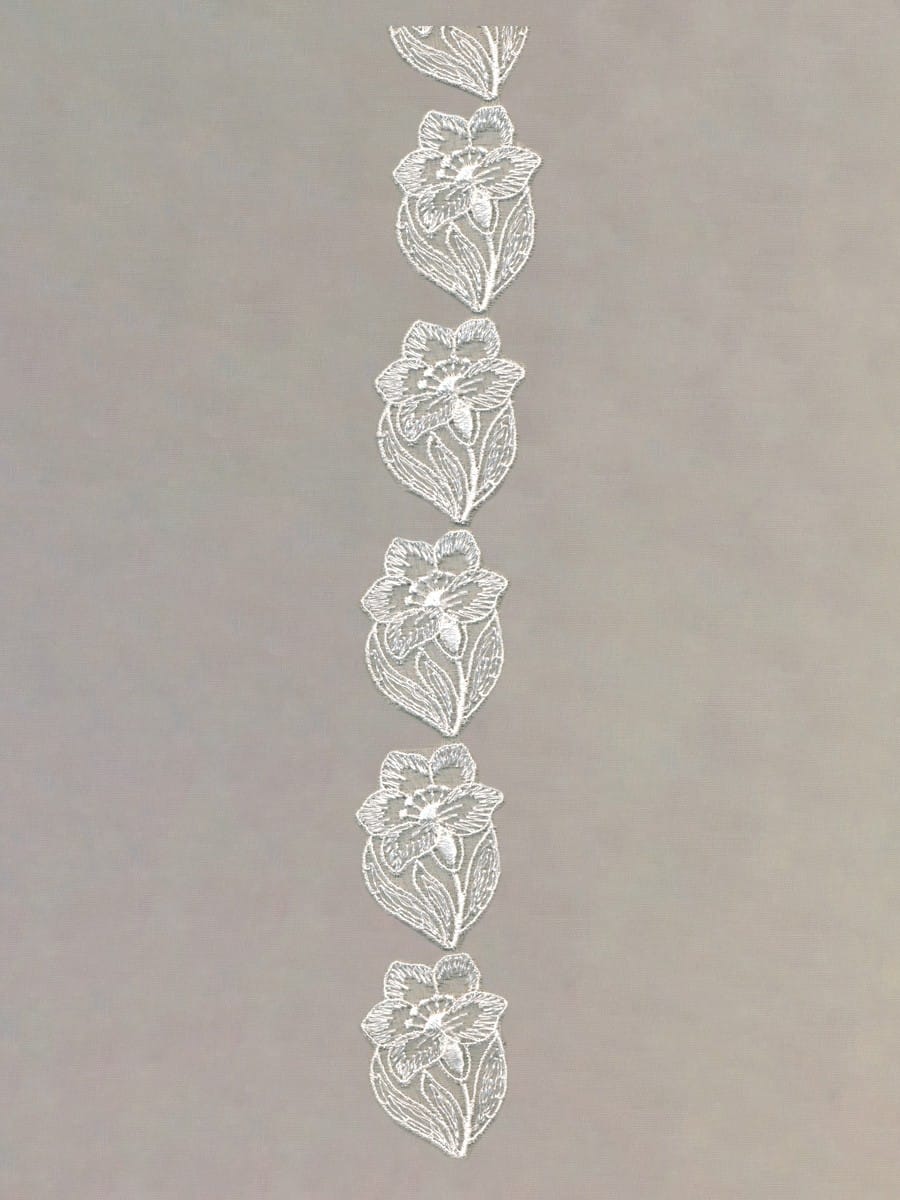 White Poly-Organdy Trim with Rayon embroidered – 3.8cm × 13.8m