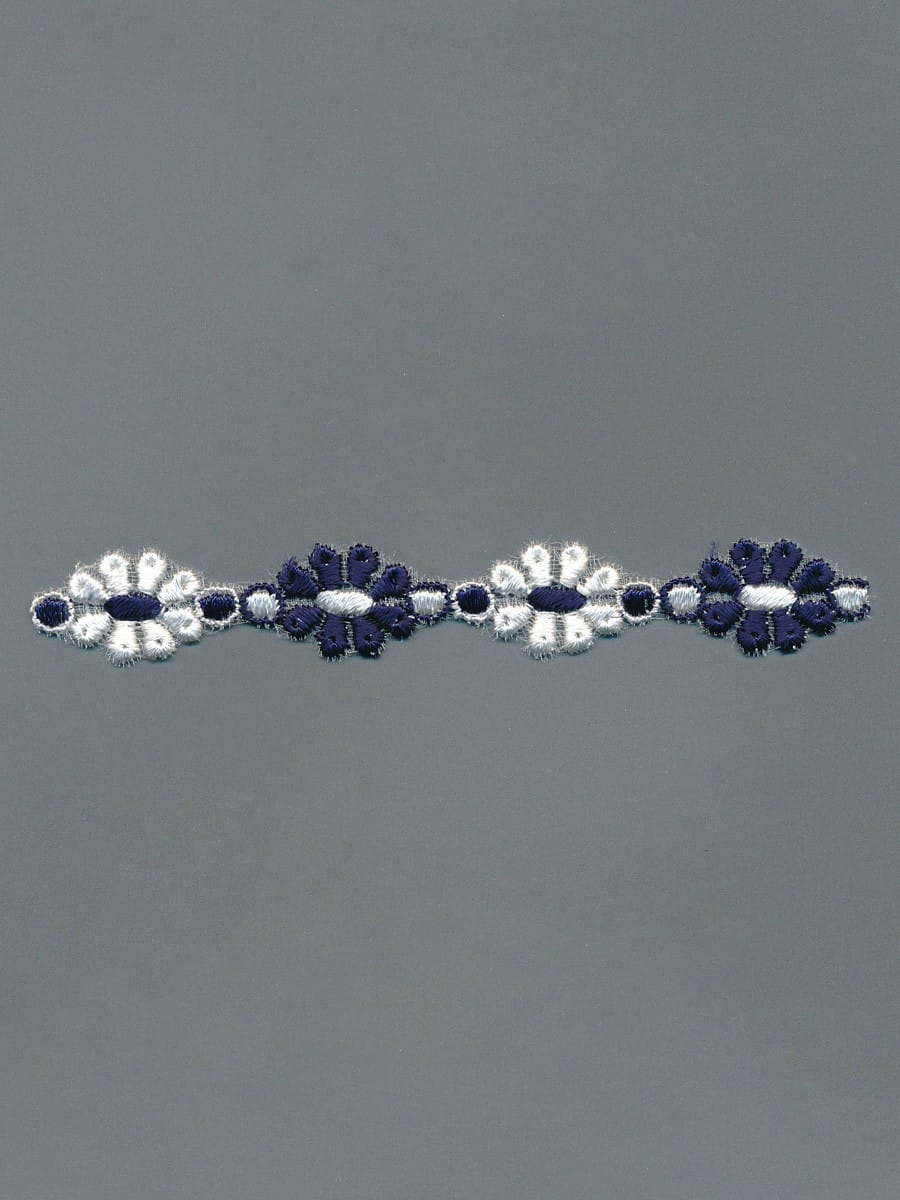 White/Navy Poly-Organdy Lace Trim – 1.5cm × 4.5m