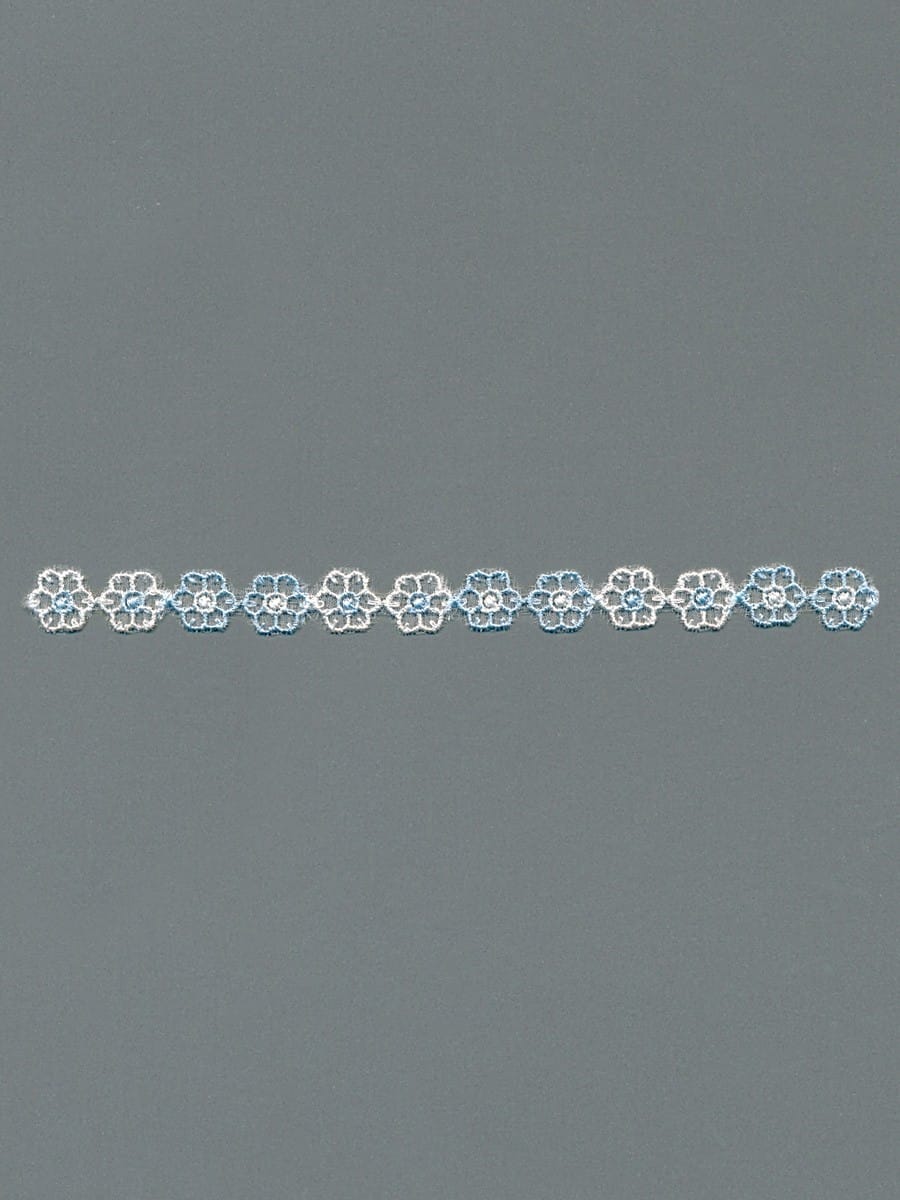 Weiß/Blau Poly-Organza-Borte, mit Viskose bestickt – 1,1cm