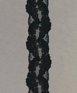 Black Wool/Acrylic embroidered Nylon Tulle Trim *Iris – 7.5cm × 4.6m