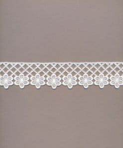 Weiße Baumwoll-Guipure-Borte, geometrisch mit Blumenmotiv – 1,3cm